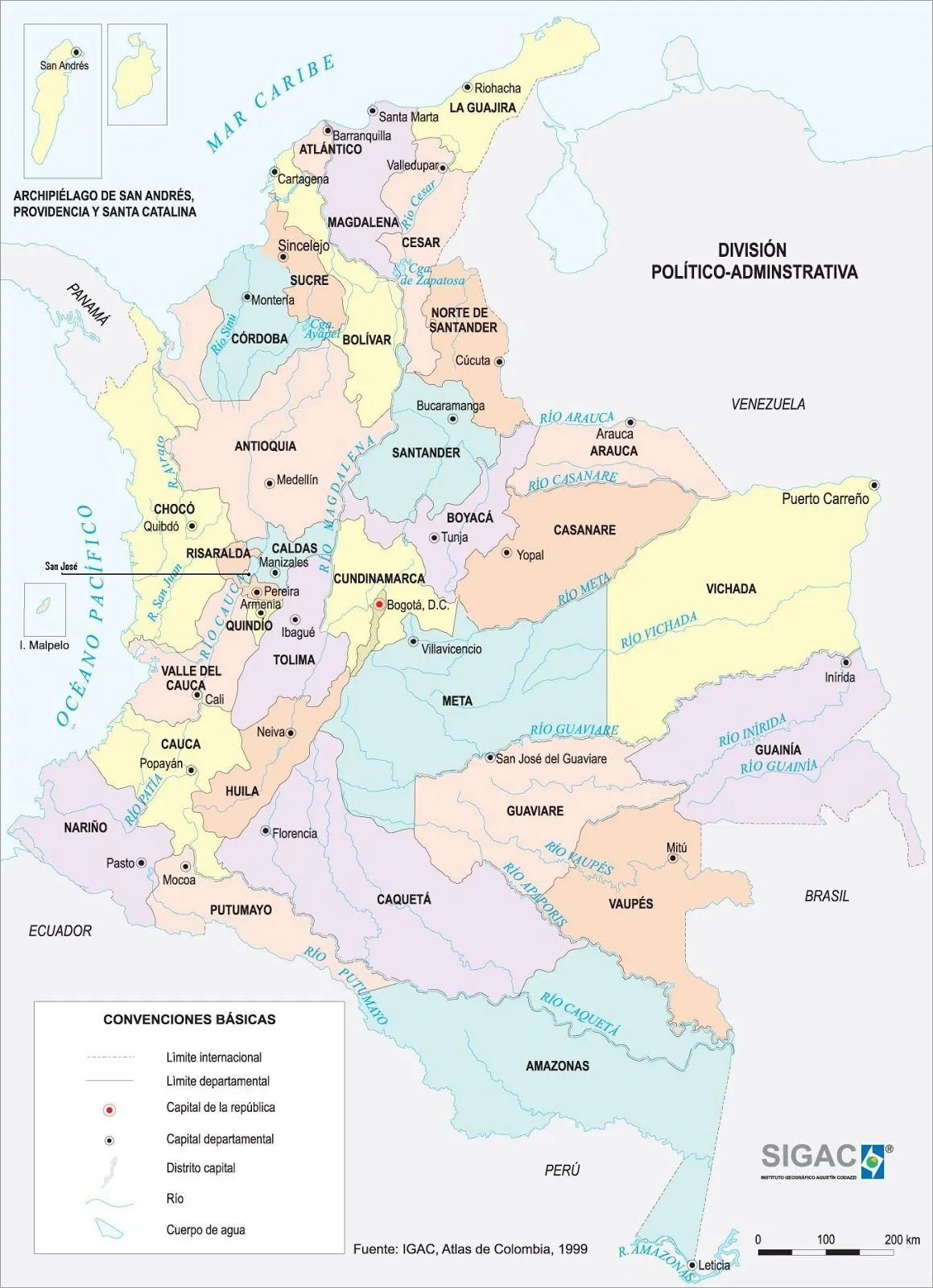 Mapas de Colombia: Mapa de colombia con sus ríos Mapas de Colombia: Mapa de colombia con sus ríos
