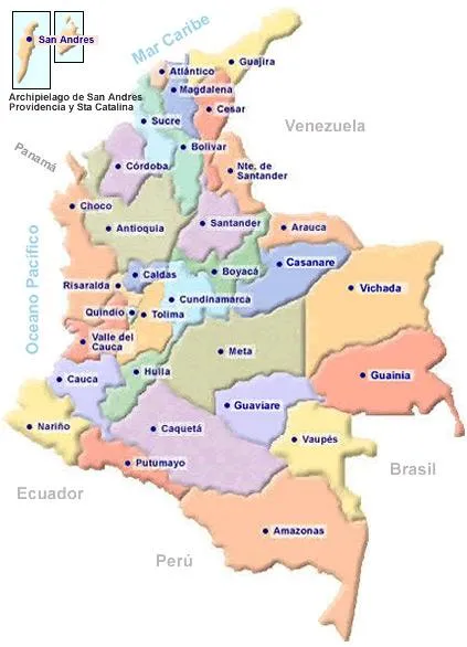 Mapas de la división política de Colombia para colorear - Imagui
