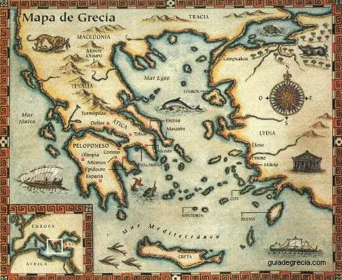 Mapas de Grecia en la antiguedad. Guia turística de Grecia.