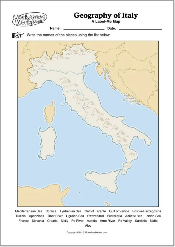 Mapa físico mudo de Italia Mapa mudo de ríos y montañas de Italia ...