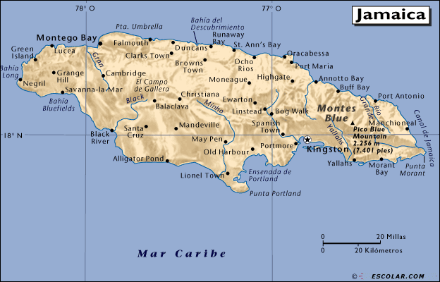 Mapas de Jamaica y Kingston