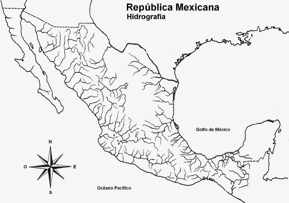 Mapas: Mapa Hidrográfico de México sin nombres - Blanco y Negro Mapas: Mapa Hidrográfico de México sin nombres - Blanco y Negro