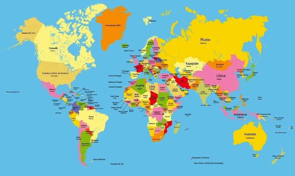 Mapas: Planisferio político con nombres - Color Mapas: Planisferio político con nombres - Color