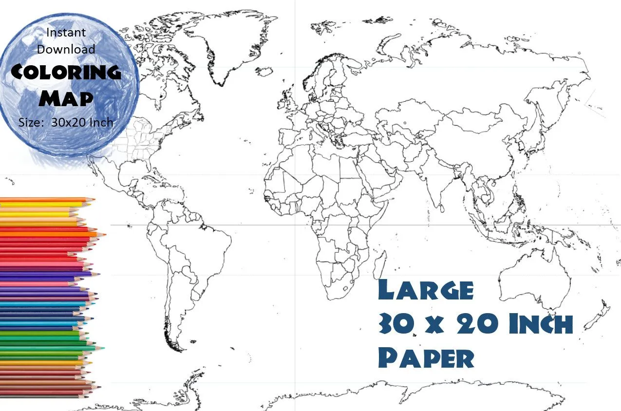 Mappa mondo 30 x 20 pollici Disegni da colorare mappa - Etsy Italia