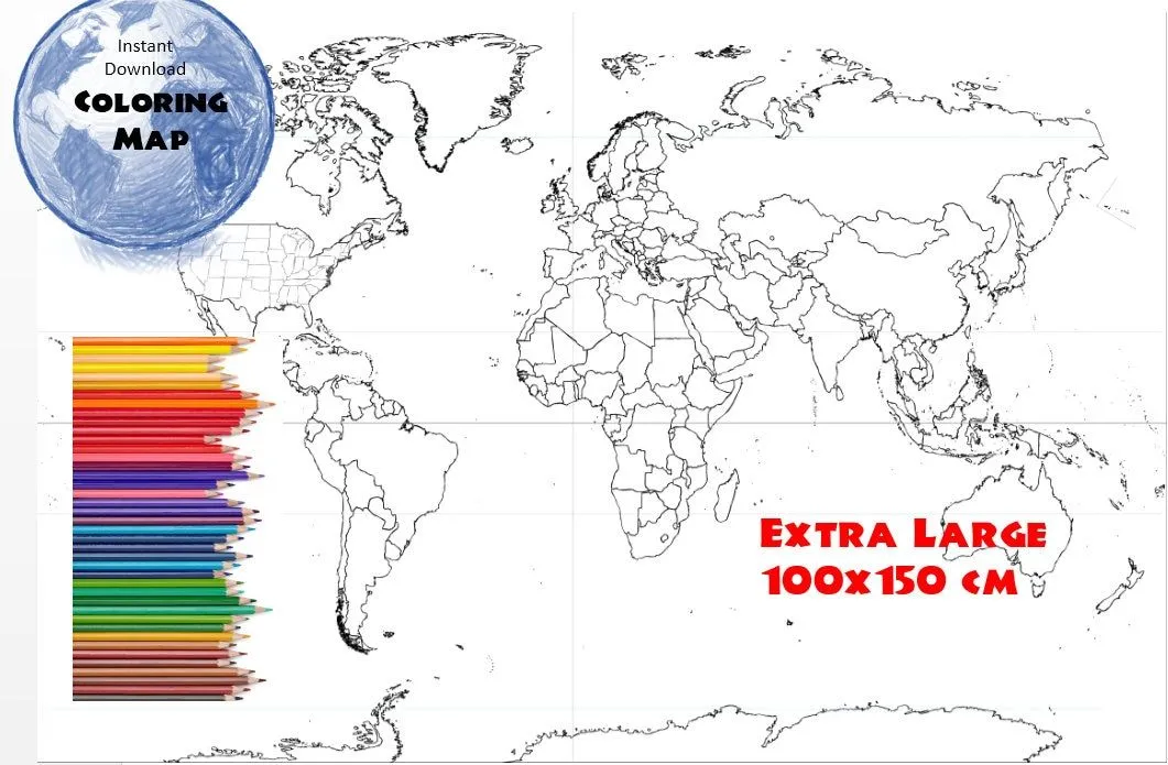 Mappa del mondo da colorare Pagina del libro da colorare - Etsy Italia