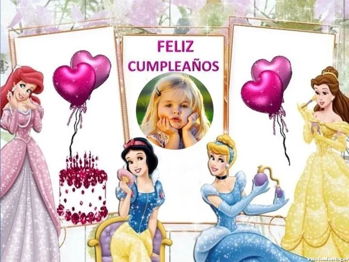 Marco de Feliz Cumpleaños con las Princesas | Marcos para Fotos Gratis