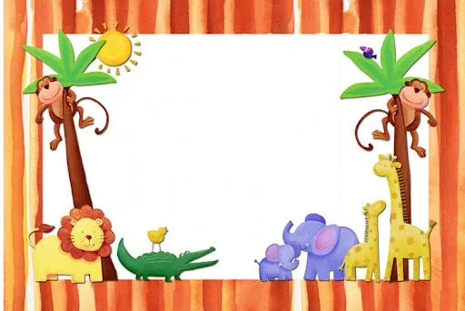 Marco de tarjeta de animales bebés de la selva para baby shower ...