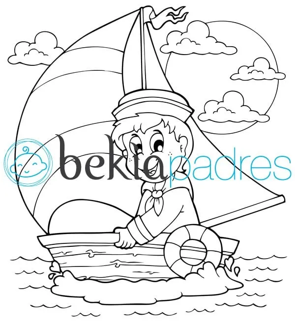 Marinero en un barco de vela: dibujo para colorear
