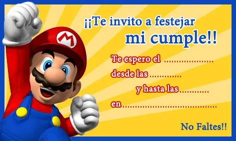 Mario Bros - Tarjeta de Cumpleaños de Mario Bros para imprimir ...