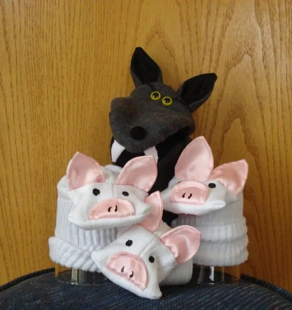 Big Bad Wolf hand puppet and Three Little Pigs by puppetsbymargie