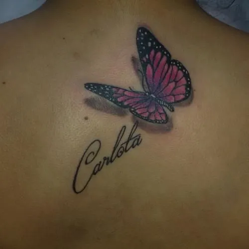 Mariposa 3D & Nombre - Tatuajes para Mujeres