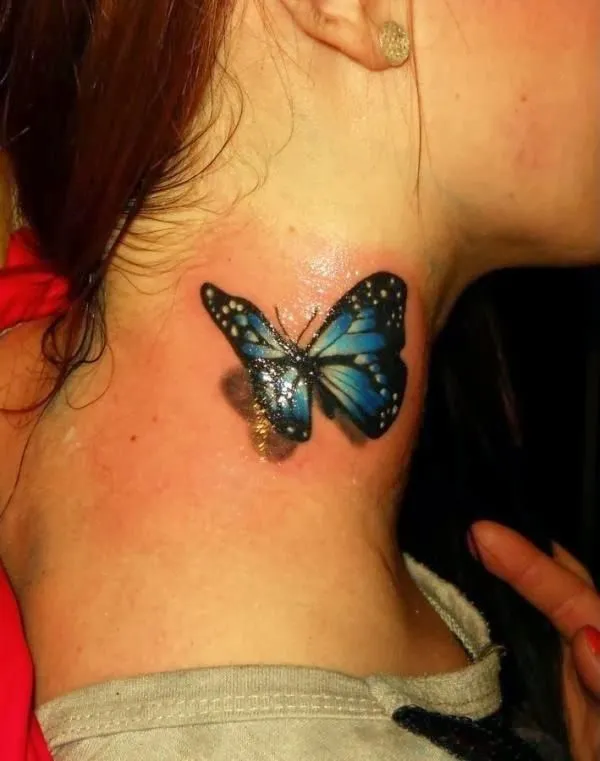 Mariposa 3D Azul - Tatuajes para Mujeres