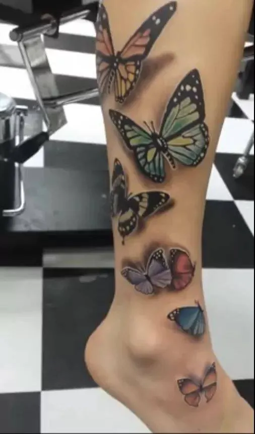 Mariposas 3D Pierna - Tatuajes para Mujeres