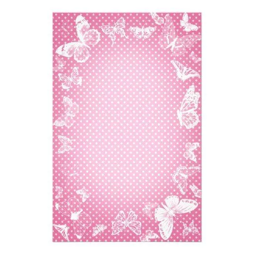 Mariposas blancas en fondo rosado punteado papeleria | Zazzle