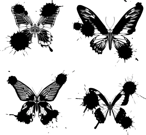 cuatro mariposas negras en las manchas blancas /negras — Vector ...