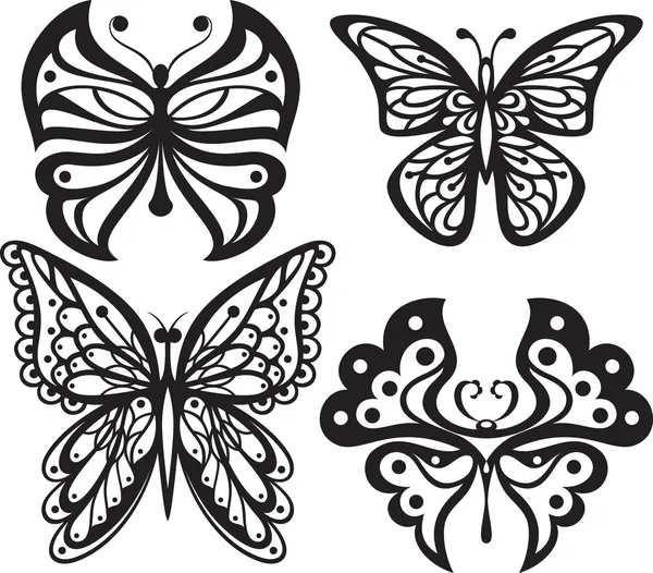 Mariposas simétricas siluetas con tracería de las alas abiertas ...