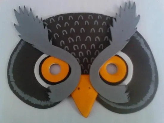 Máscara buho de foami para niños, en tonos de gris, foam owl mask ...
