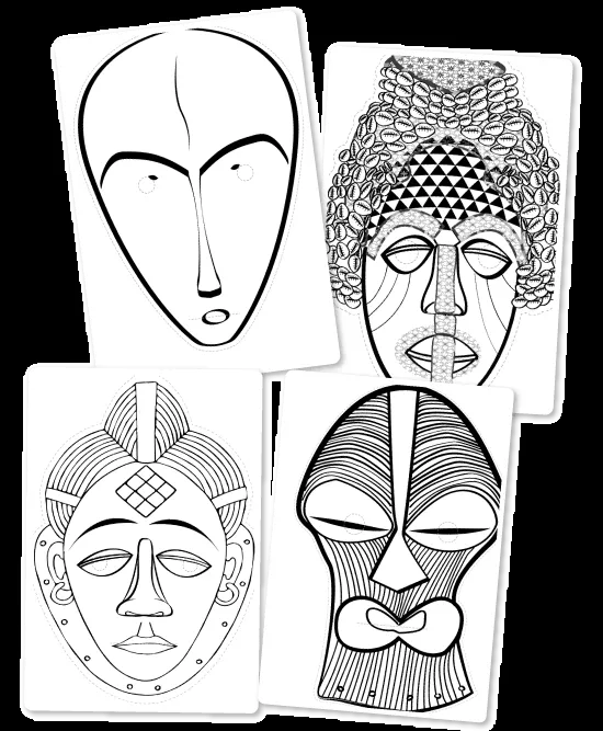Máscaras africanas para recortar e colorir - StudHistória