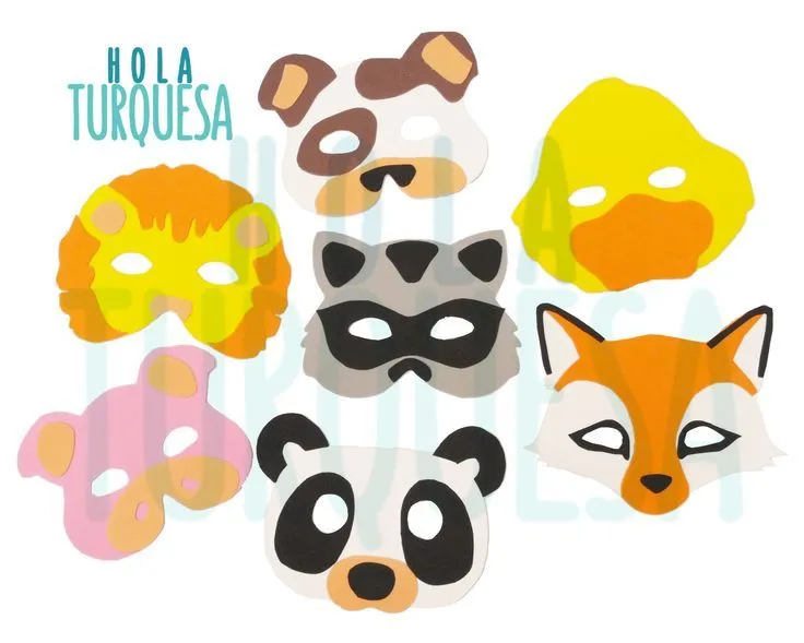 Mascaras de animales #SAFARI. #zorro #mapache #panda #leon ...