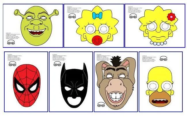 Máscaras de carnaval para imprimir de personajes conocidos