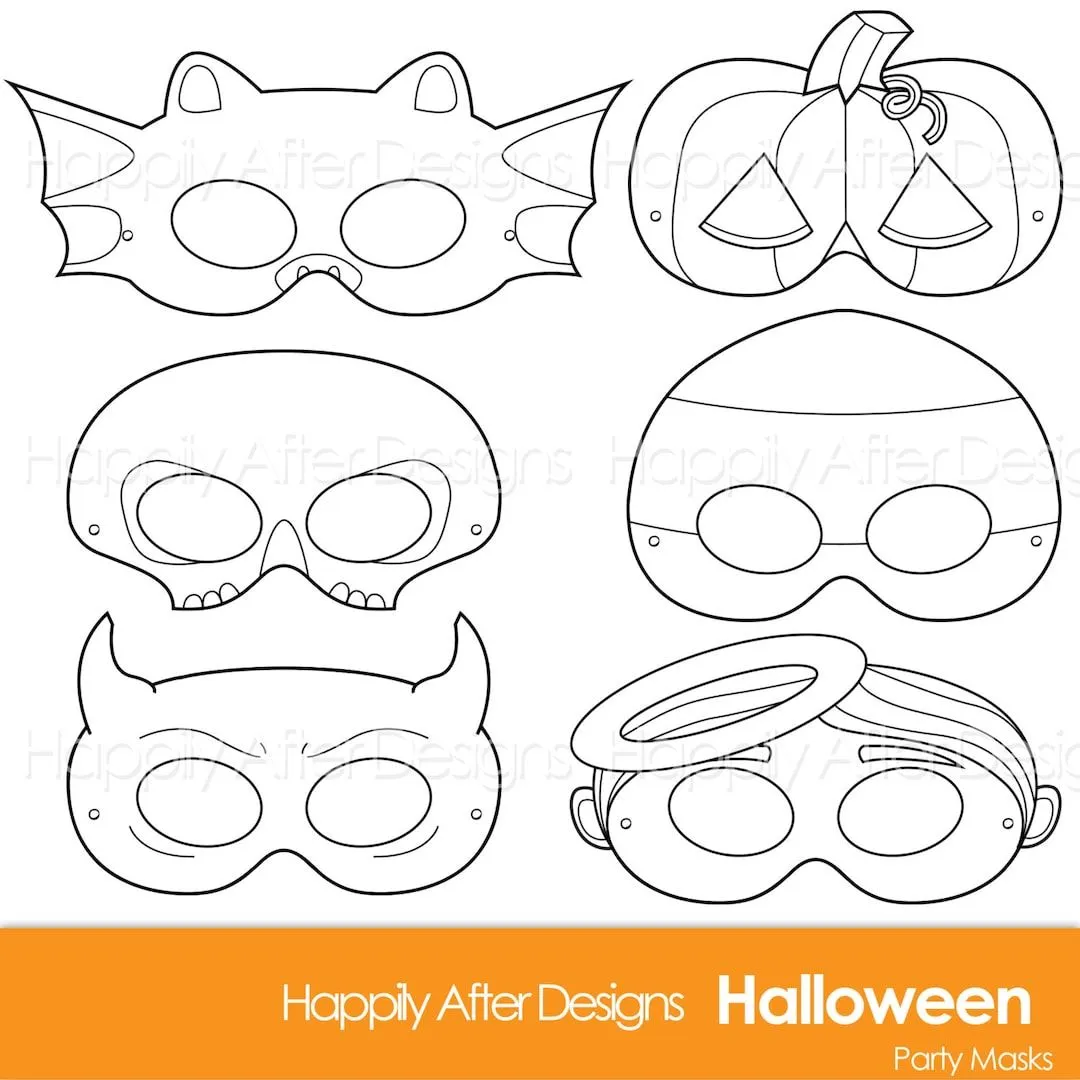 Máscaras para colorear imprimibles de Halloween, disfraz de halloween,  imprimible de halloween, máscara de murciélago, maíz dulce, ángel,  esqueleto, diablo, jackolantern, lindo - Etsy México