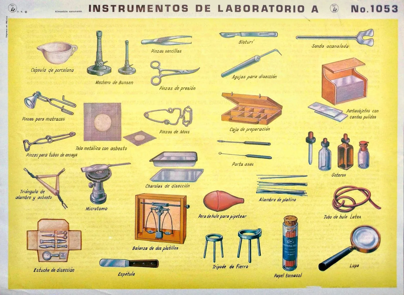 Materiales Escolares: Instrumentos de laboratorio A - Lámina escolar - Monografía Materiales Escolares: Instrumentos de laboratorio A - Lámina escolar - Monografía