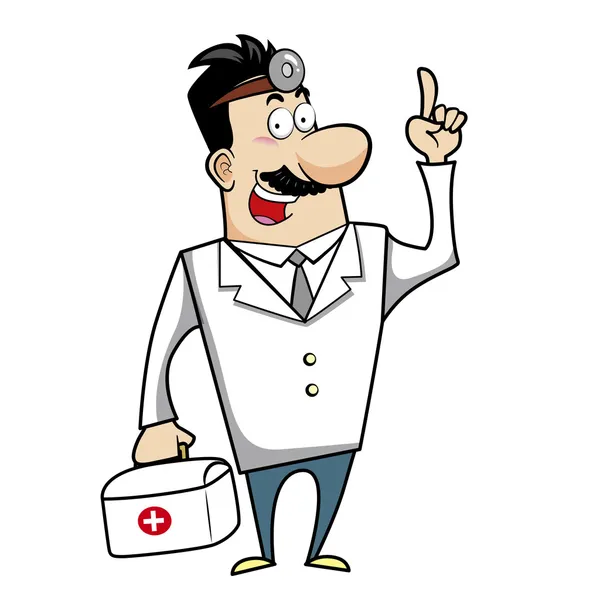 Médico de dibujos animados con kit de primeros auxilios — Vector ...