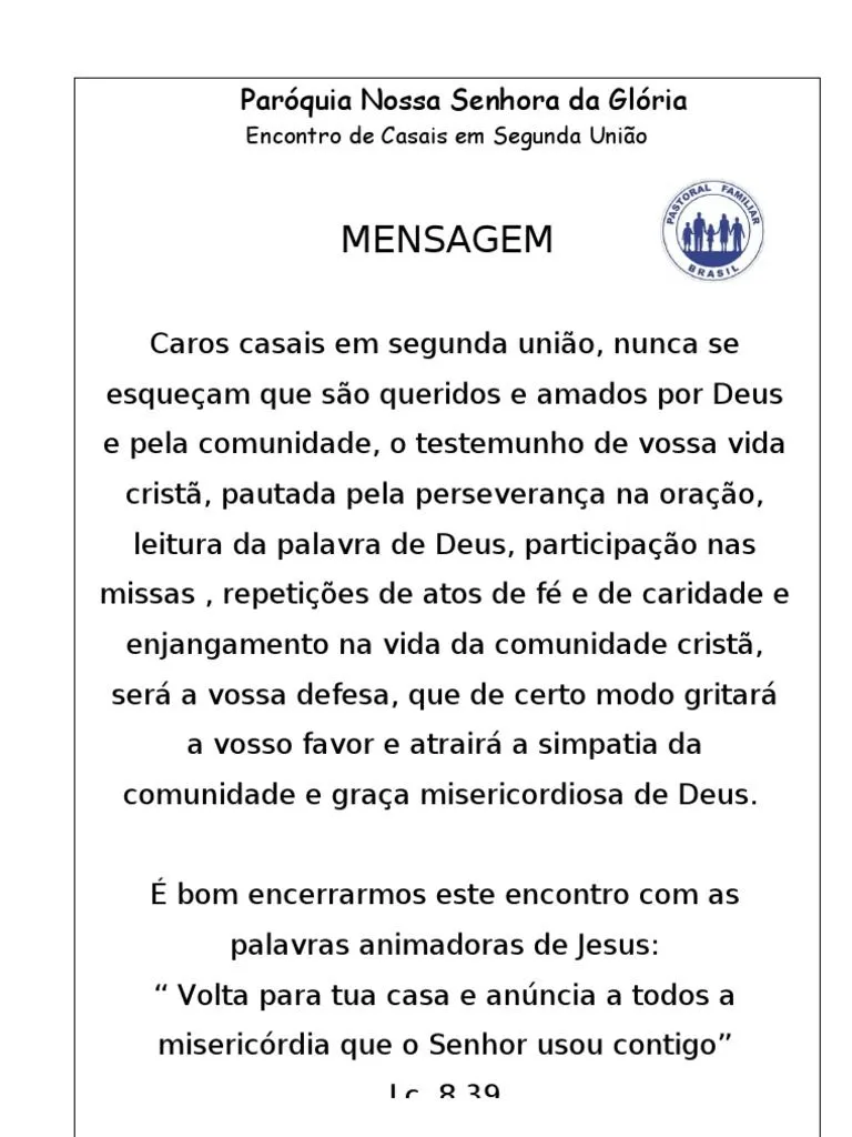 MENSAGEM de PARABÉNS 02 - AOS CASAIS EM SEGUNDA UNIÃO - 2012 | PDF