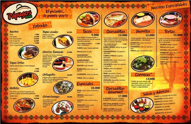 Cartas de menu de comida mexicana - Imagui