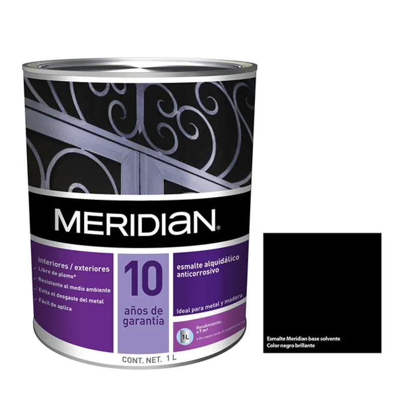 Meridian Esmalte Anticorrosivo Color Negro Brillante Calidad 10 1 L - Mi  Tienda del Ahorro