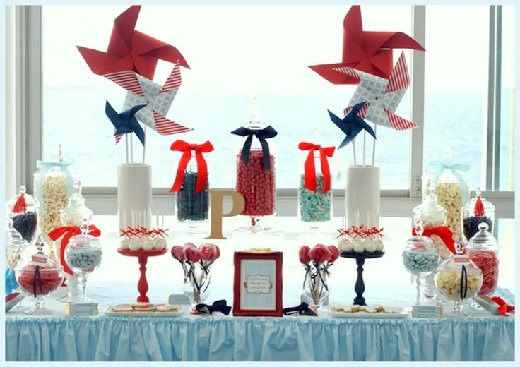 Mesa de dulces en bautizo temático marinero. | Bautizo | Pinterest