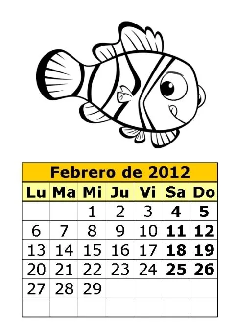 Calendario de Nemo para colorear de 2012 (1ª parte) : Calendarios ...