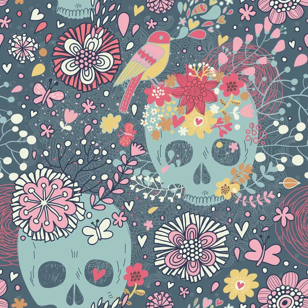 Mexican concept background with flowers, skulls and birds ...