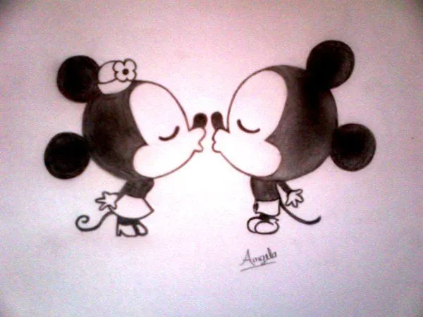 Con lapiz Mickey besandose - Imagui