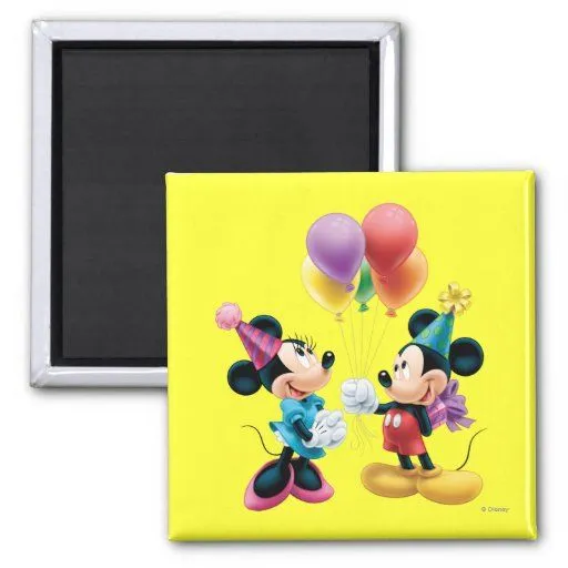 Mickey Mouse y cumpleaños de Minnie Imán Cuadrado | Zazzle