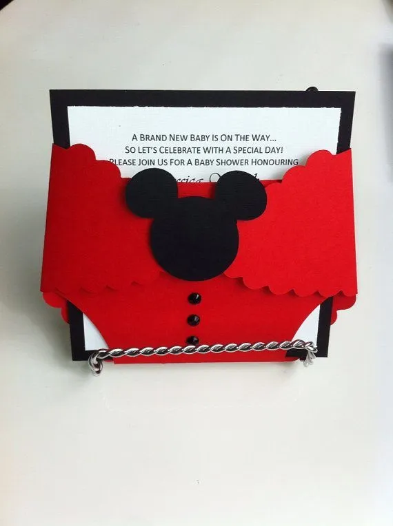Mickey Mouse Diaper Baby Shower Invitation | Mickey Mouse, Diaper ...