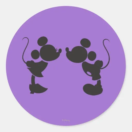 Mickey Mouse y silueta de Minnie Pegatina Redonda | Zazzle
