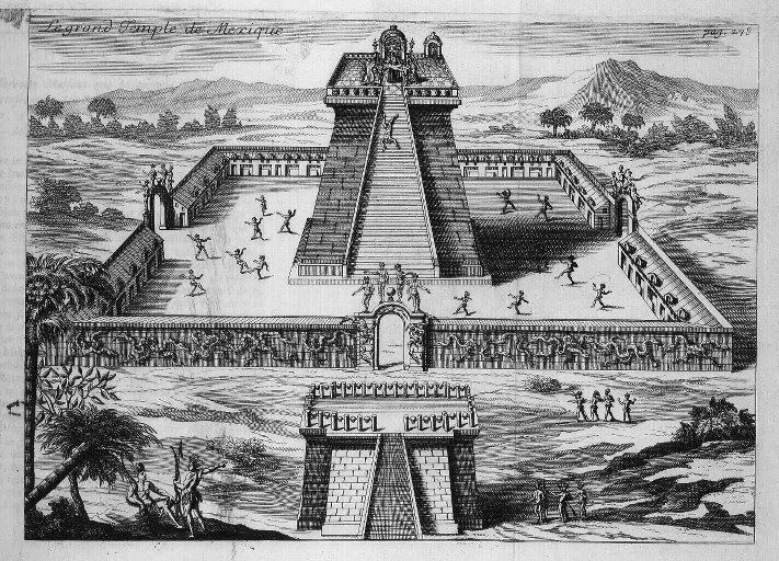 Milenioscopio: El Templo de Tenochtitlán según grabado europeo.