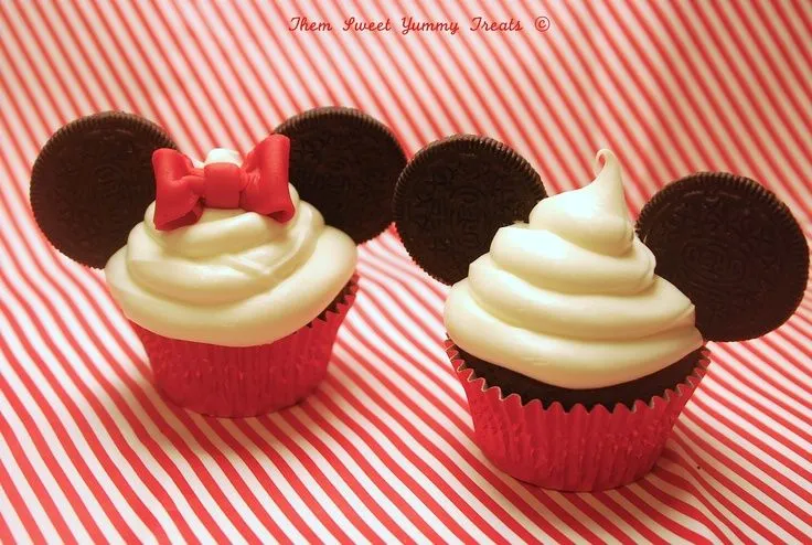 Mini and Mickey Mouse chocolate cupcake with vanilla icing on top ...