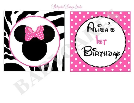 Items similar to Minnie Mouse Zebra Print 5" Centerpiece party ...