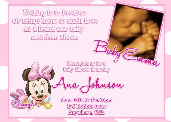 Minnie Mouse Baby Shower Invitations Baby por Createphotocards4u
