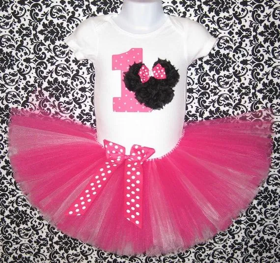 Items similar to Minnie Mouse First Birthday Tutu Set...Pink and ...