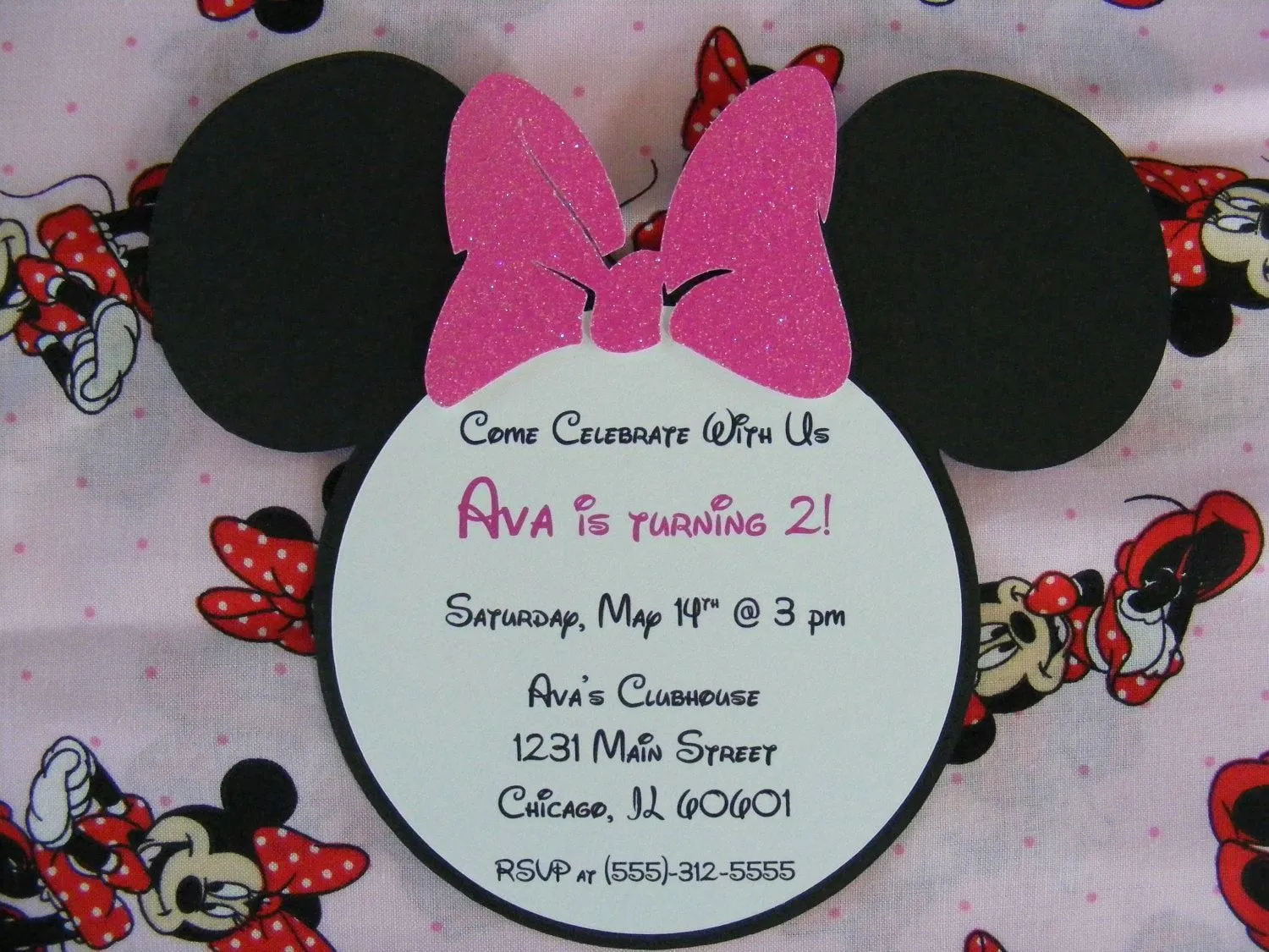 Minnie Mouse Glitter Invitations Perfect for Birthday or Baby Shower ...