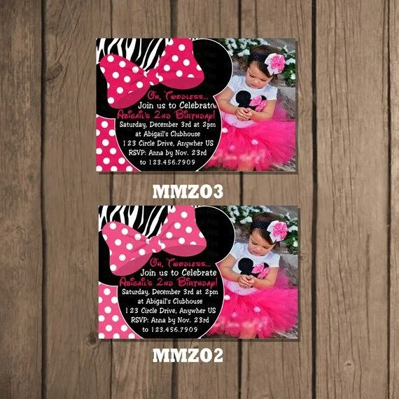 Minnie Mouse Zebra Invitation Or Thank You por PeriwinklePapery