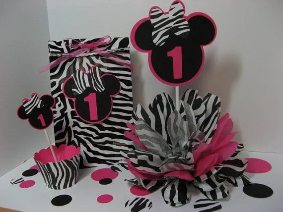 Minnie Mouse zebra print party hat by missdaisyw on Etsy