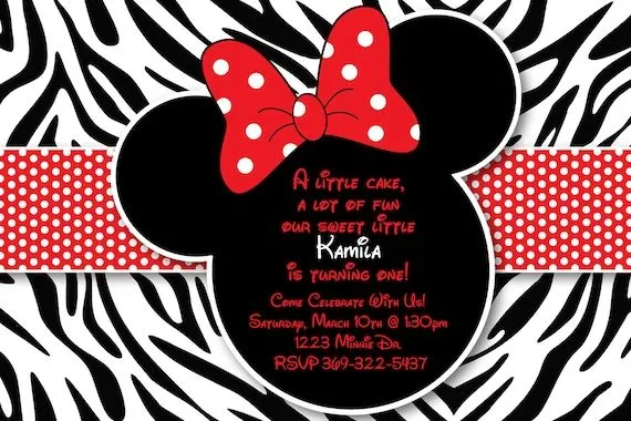 Minnie Mouse Zebra y rojo invitación fiesta por HeathersCreations11