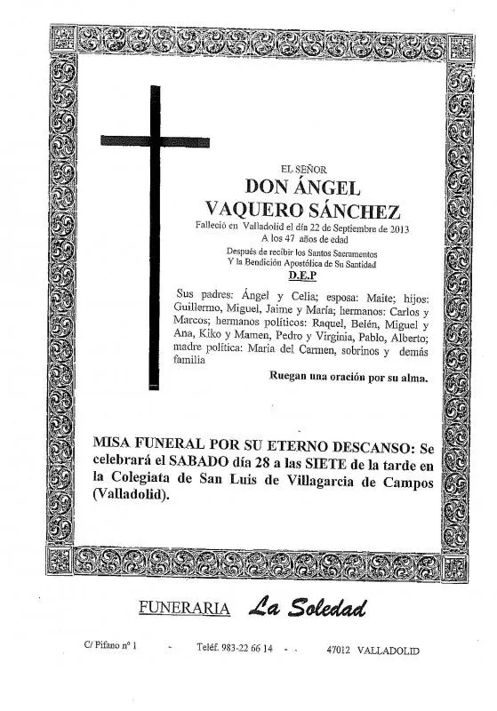 MISA FUNERAL POR D. ÁNGEL VAQUERO SÁNCHEZ- EXPRESIDENTE DEL ...