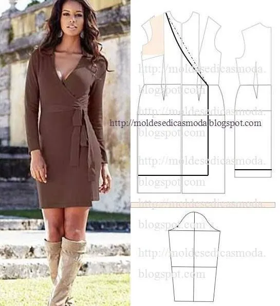 Modelagem de vestido transpassado | Vestidos e conjuntos saia + ...