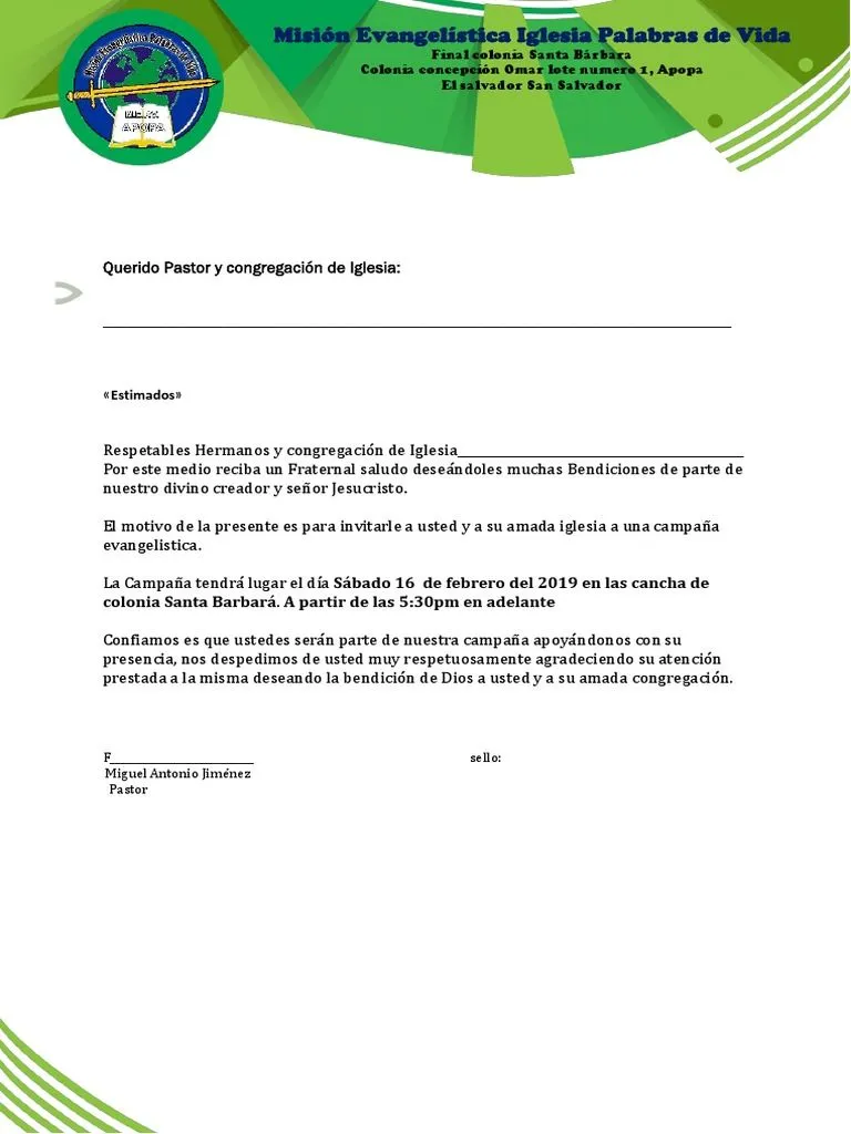 Modelo Carta de Invitacion Iglesias A Participar en Campaña | PDF