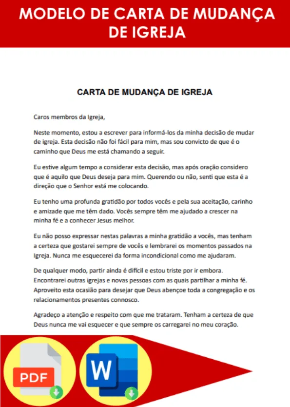 ▷ Modelo de Carta de mudança de igreja » Formato Word